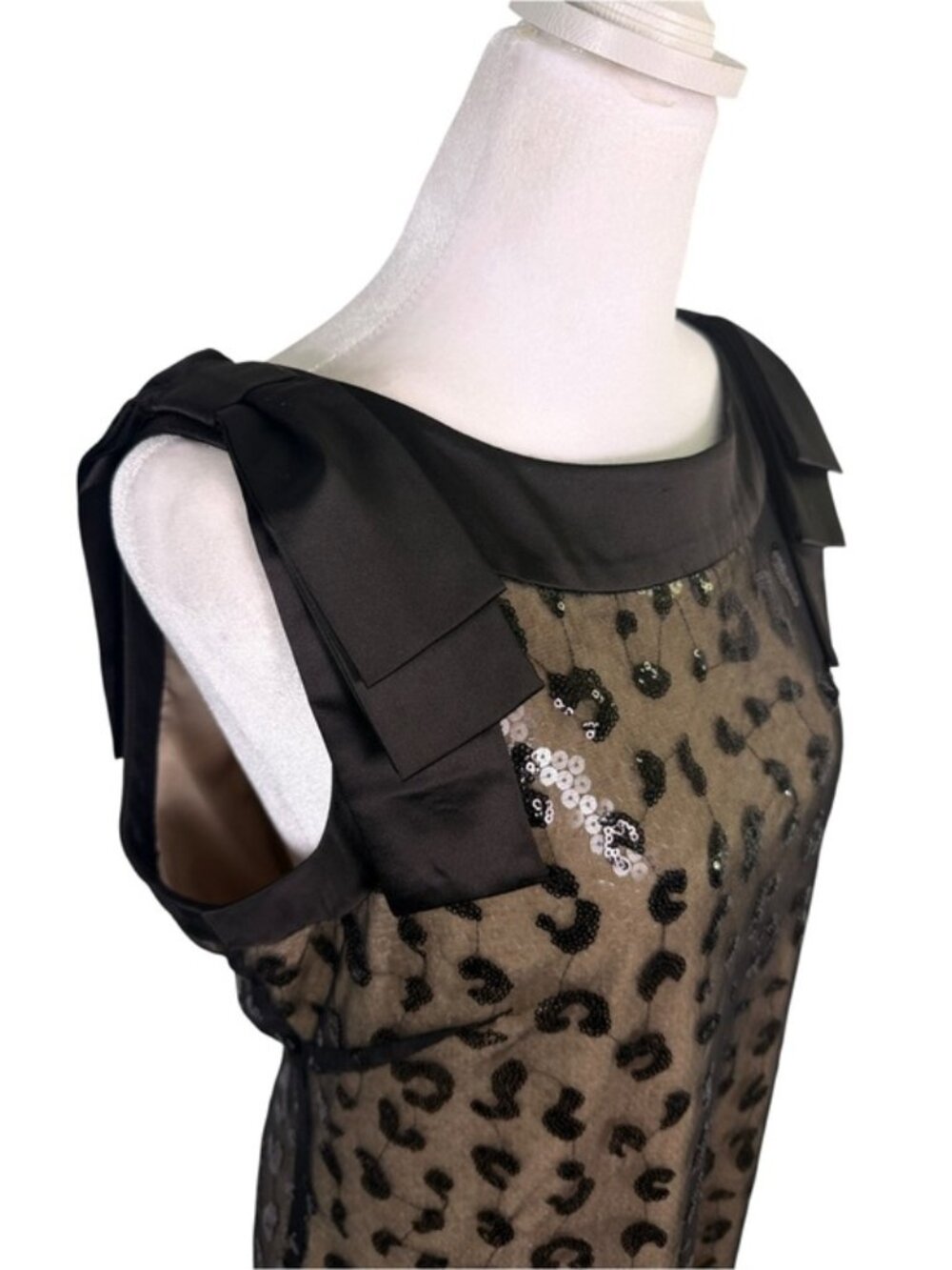 Jessica Simpson Size 10 Leopard Sequin Mesh Cocktail Sheath Dress Black Nude - Picture 3 of 12